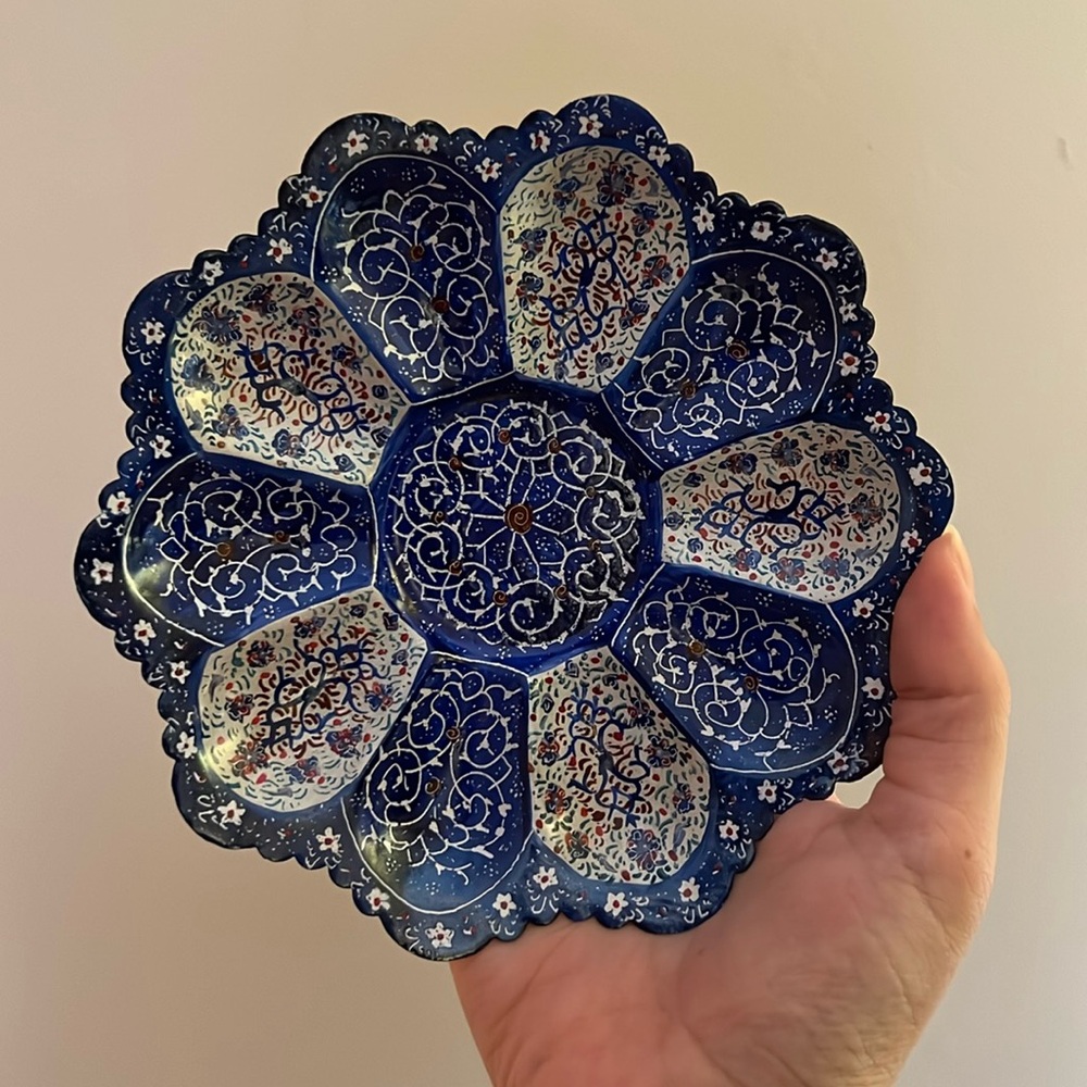 Vintage high quality  hand painted enameled Persian Mina plate